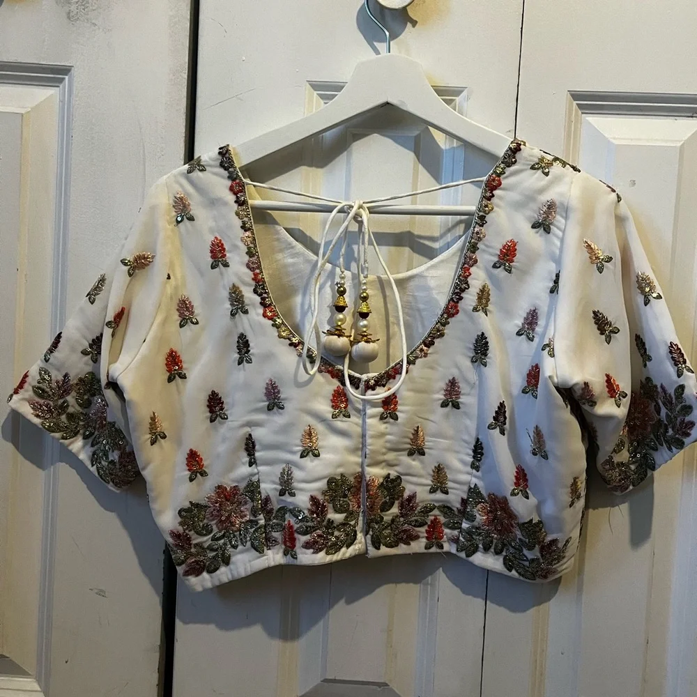 Off White Embroidered Lehenga Choli with Dupatta - Picture 5 of 9